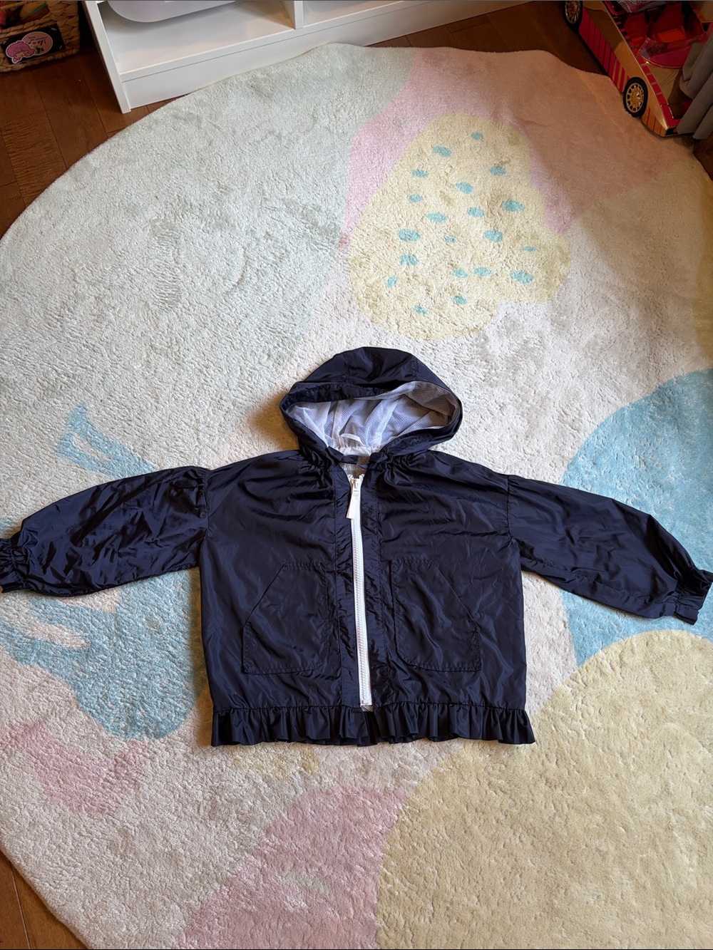 IL Gufo Girls Navy Hooded Windbreaker Jacket with White Zip